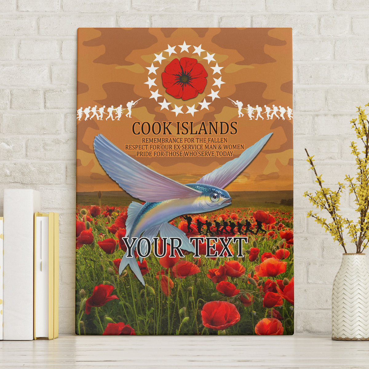 Cook Islands ANZAC Day Personalised Canvas Wall Art with Poppy Field LT9 Art - Polynesian Pride