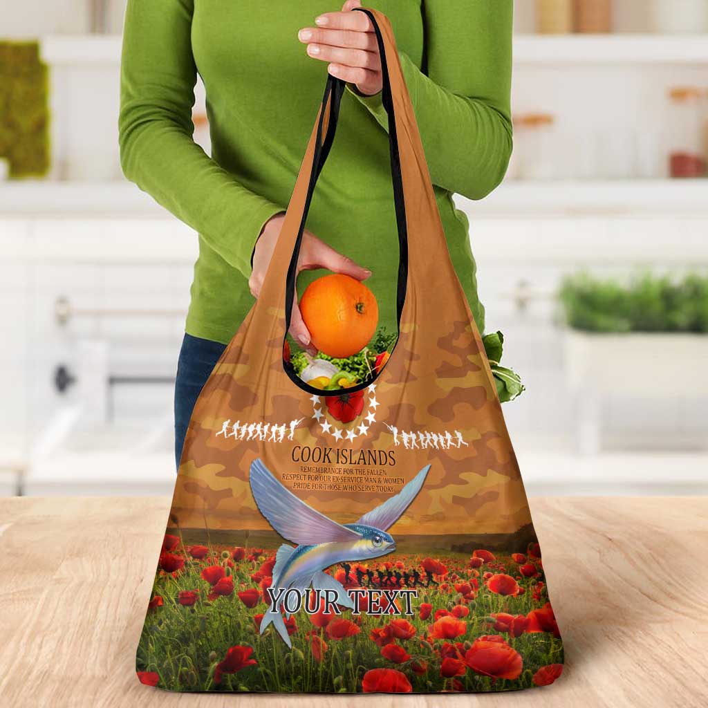Cook Islands ANZAC Day Personalised Grocery Bag with Poppy Field LT9 - Polynesian Pride