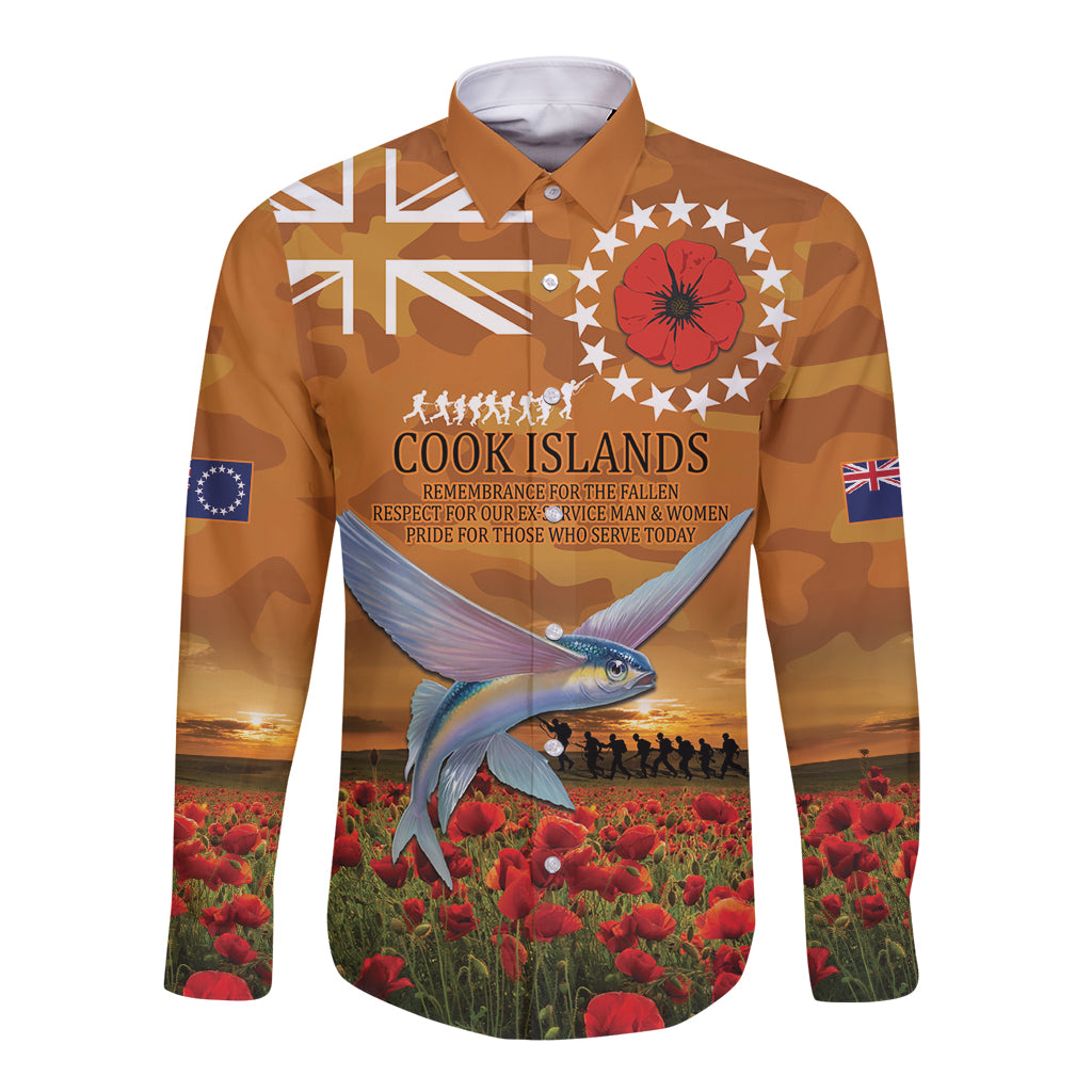 Cook Islands ANZAC Day Personalised Long Sleeve Button Shirt with Poppy Field LT9 Unisex Art - Polynesian Pride