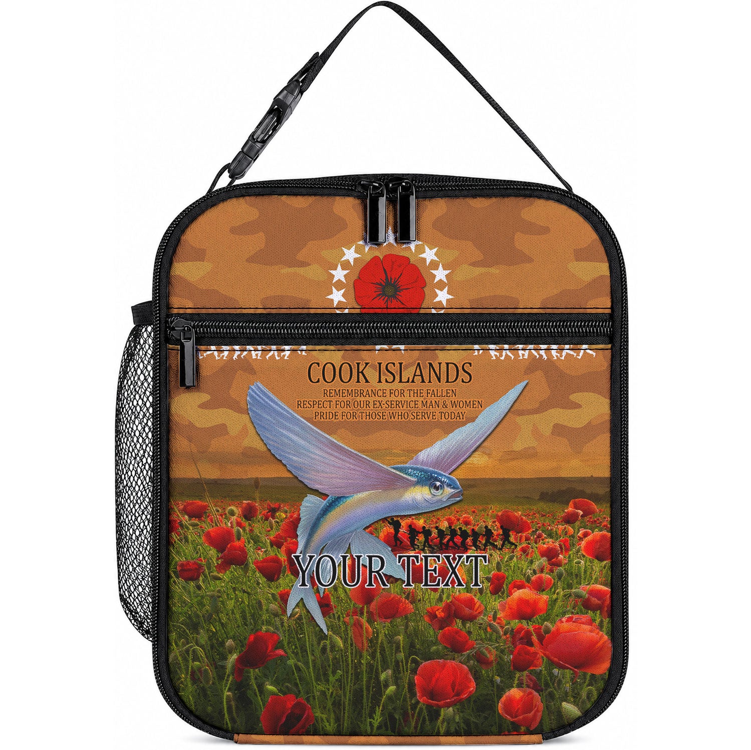 Cook Islands ANZAC Day Personalised Lunch Bag with Poppy Field LT9 10.2 × 8.3 × 4.3 inch Art - Polynesian Pride