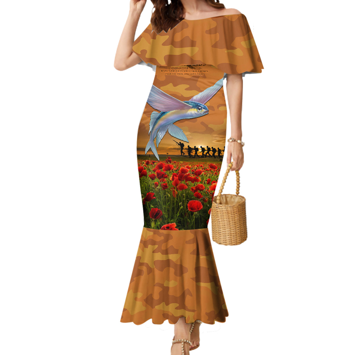 Cook Islands ANZAC Day Personalised Mermaid Dress with Poppy Field LT9 Women Art - Polynesian Pride