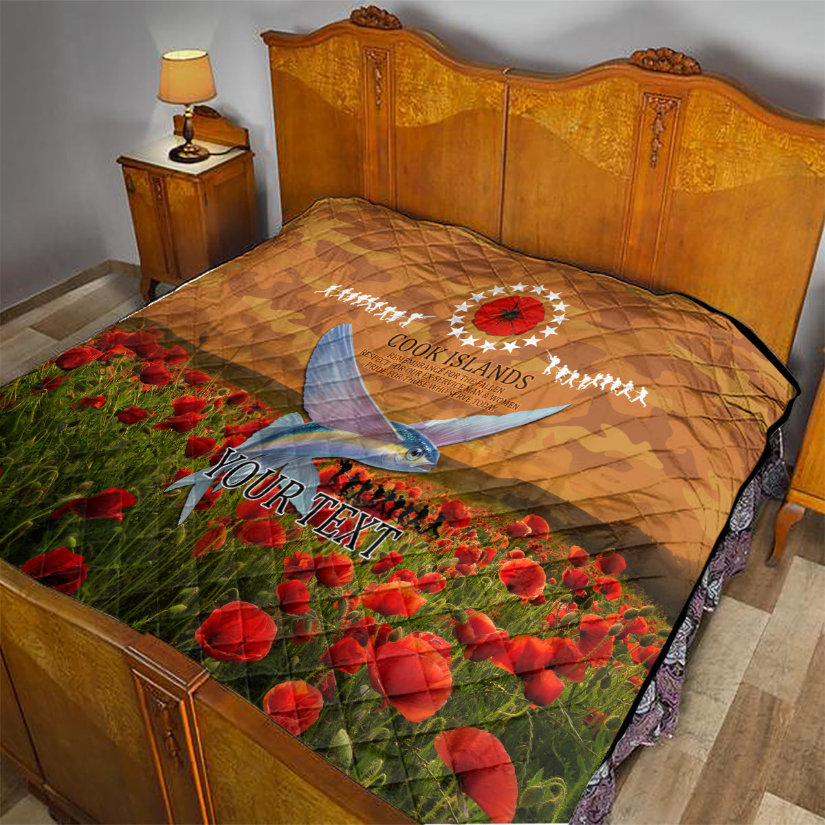 Cook Islands ANZAC Day Personalised Quilt with Poppy Field LT9 - Polynesian Pride