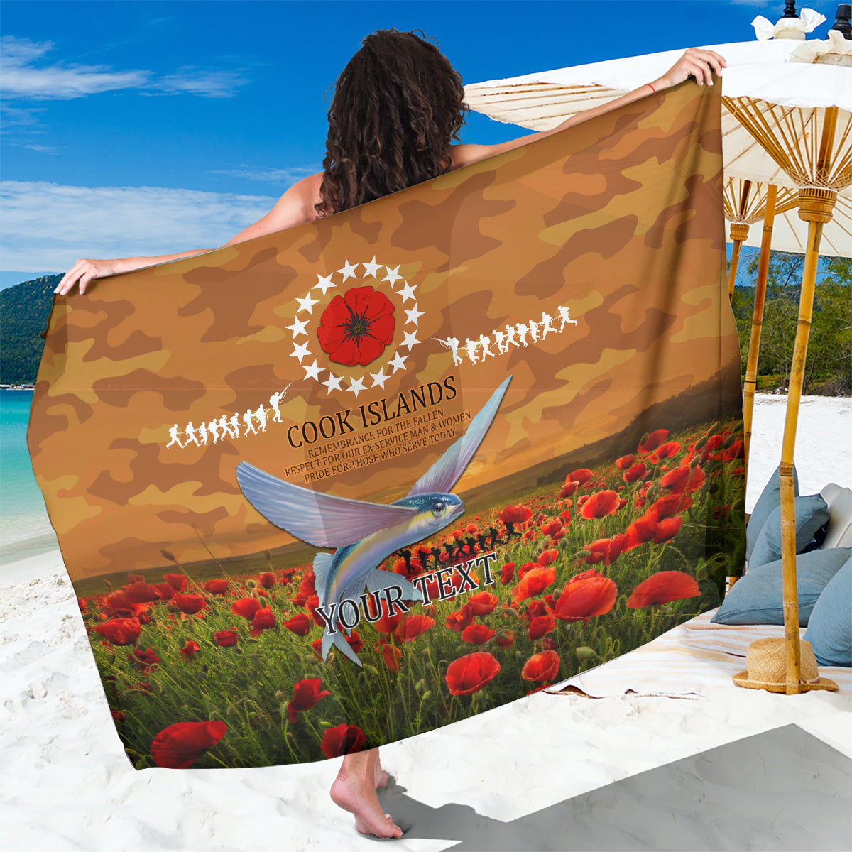 Cook Islands ANZAC Day Personalised Sarong with Poppy Field LT9 One Size 44 x 66 inches Art - Polynesian Pride