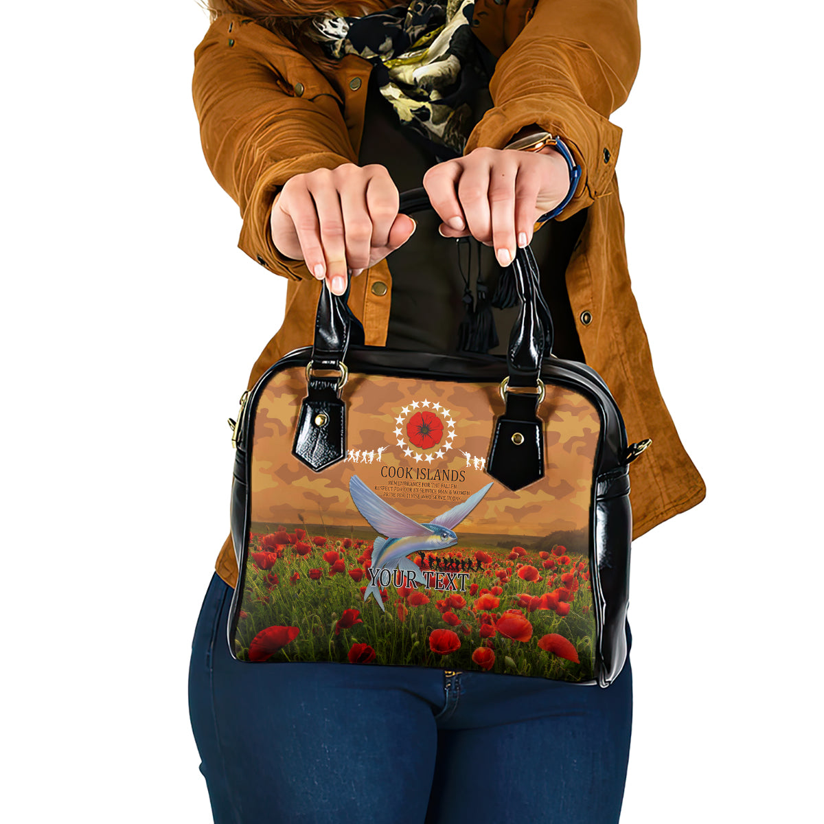 Cook Islands ANZAC Day Personalised Shoulder Handbag with Poppy Field LT9 One Size Art - Polynesian Pride