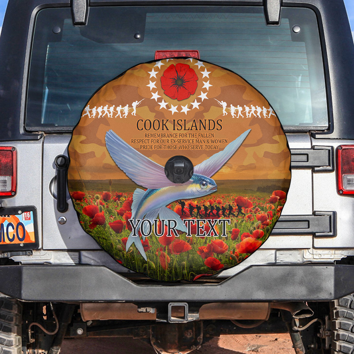 Cook Islands ANZAC Day Personalised Spare Tire Cover with Poppy Field LT9 Art - Polynesian Pride