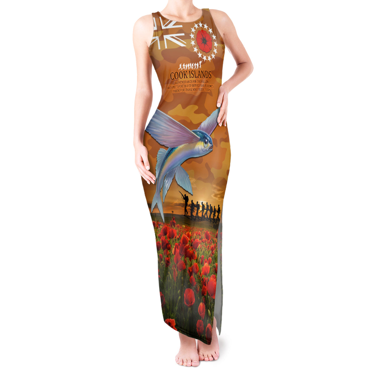 Cook Islands ANZAC Day Personalised Tank Maxi Dress with Poppy Field LT9 Women Art - Polynesian Pride