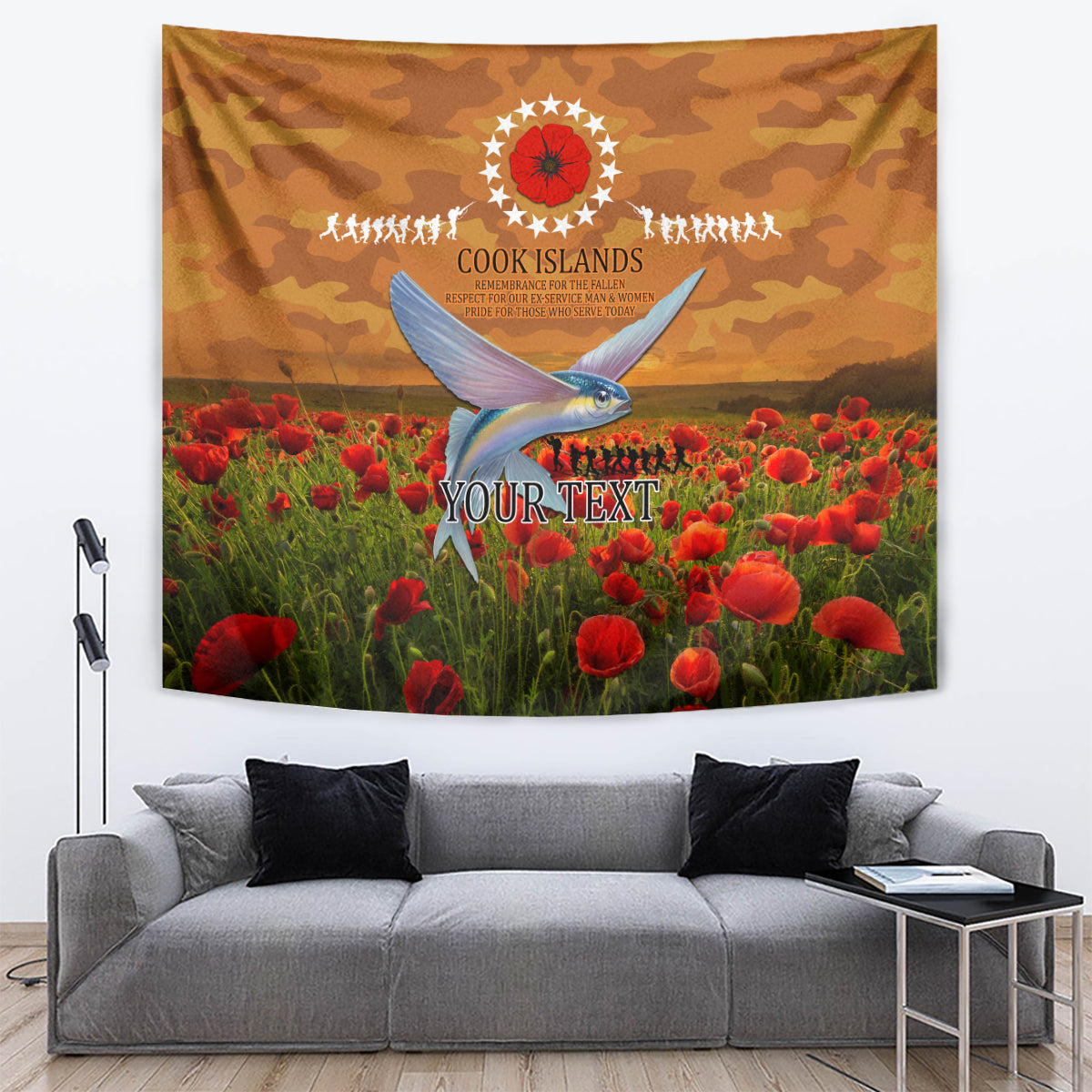 Cook Islands ANZAC Day Personalised Tapestry with Poppy Field LT9 Art - Polynesian Pride