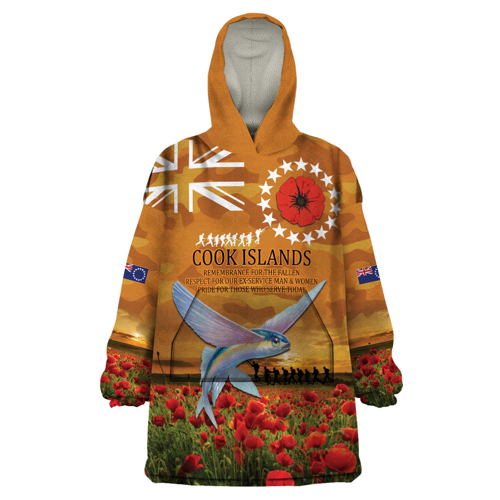 Cook Islands ANZAC Day Personalised Wearable Blanket Hoodie with Poppy Field LT9 One Size Art - Polynesian Pride