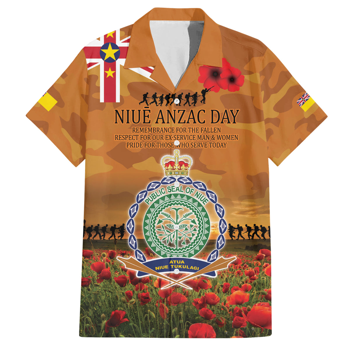 Niue ANZAC Day Personalised Family Matching Short Sleeve Bodycon Dress and Hawaiian Shirt with Poppy Field LT9 Dad's Shirt - Short Sleeve Art - Polynesian Pride