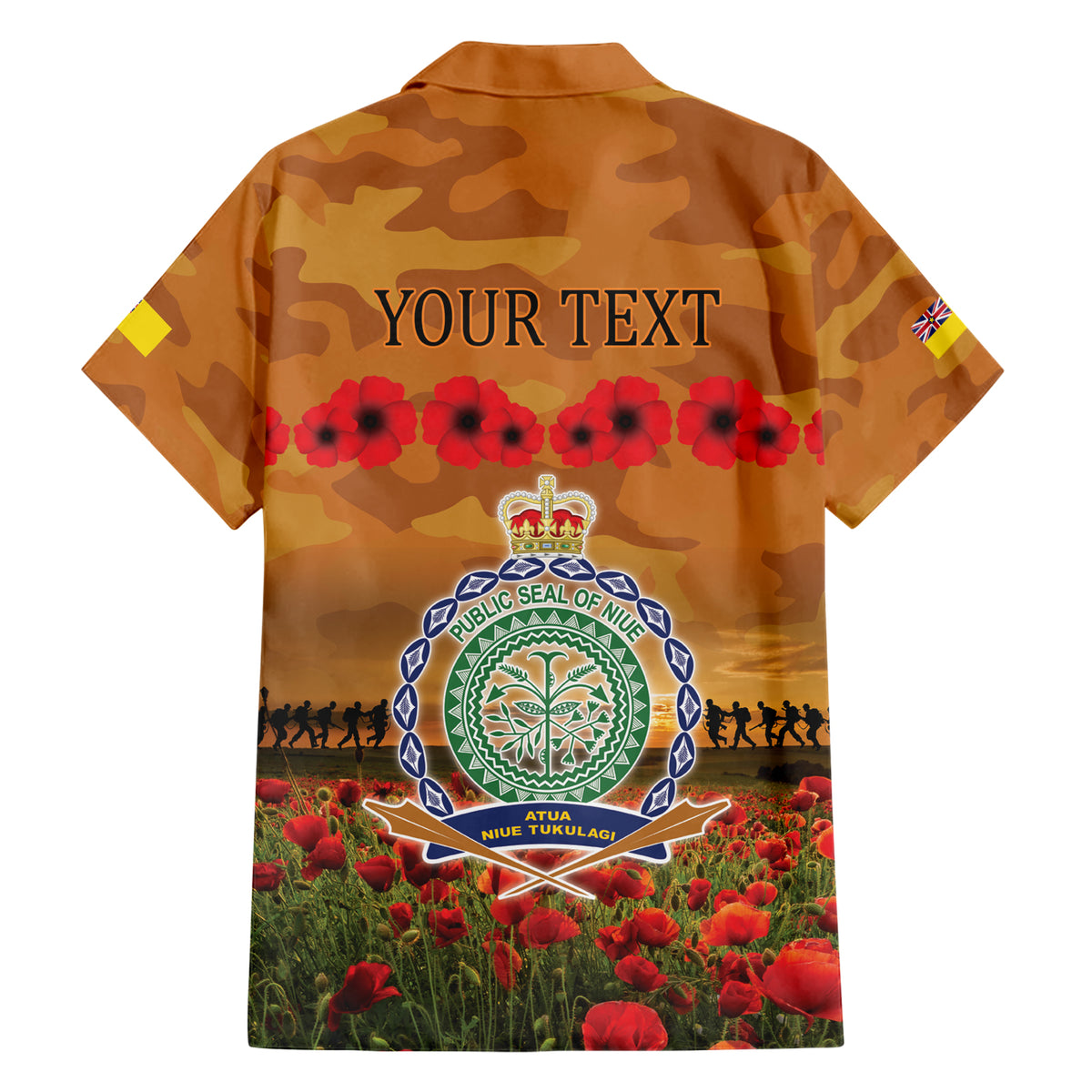 Niue ANZAC Day Personalised Family Matching Short Sleeve Bodycon Dress and Hawaiian Shirt with Poppy Field LT9 - Polynesian Pride