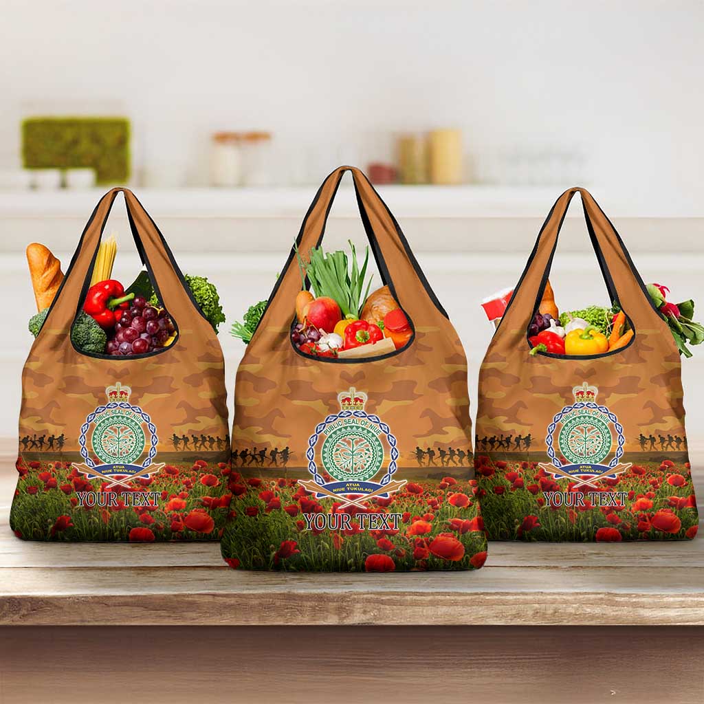 Niue ANZAC Day Personalised Grocery Bag with Poppy Field LT9 3-pack One Size Art - Polynesian Pride