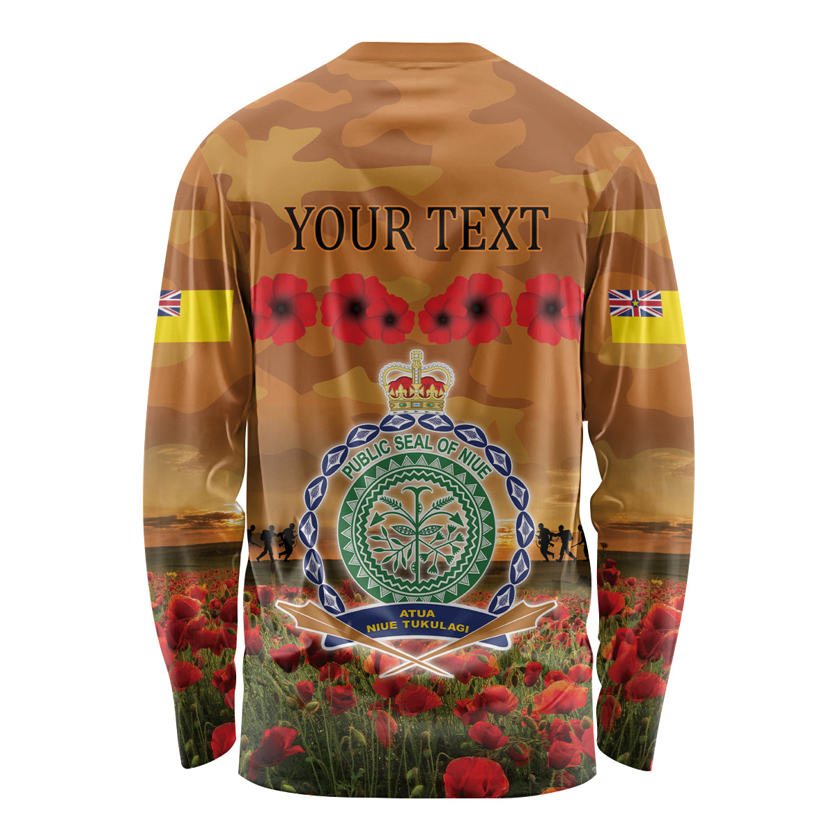 Niue ANZAC Day Personalised Long Sleeve Shirt with Poppy Field LT9 - Polynesian Pride