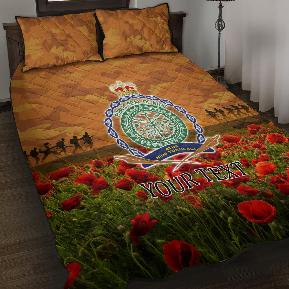 Niue ANZAC Day Personalised Quilt Bed Set with Poppy Field LT9 Art - Polynesian Pride