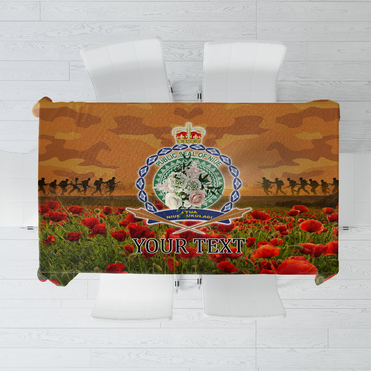 Niue ANZAC Day Personalised Tablecloth with Poppy Field LT9 Art - Polynesian Pride