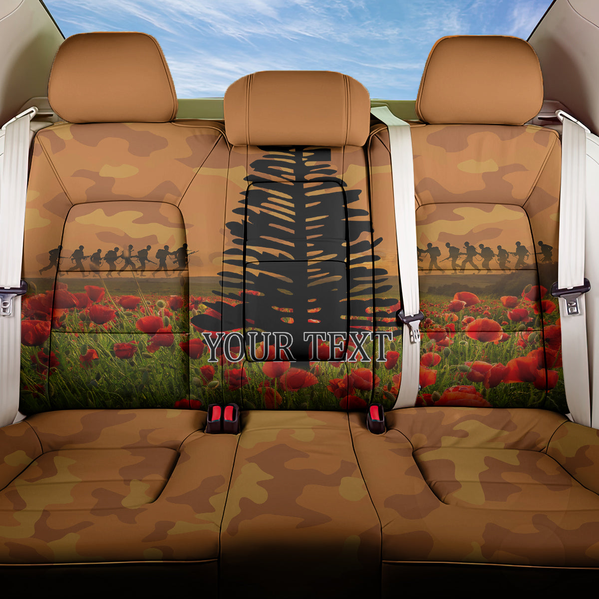 Norfolk Island ANZAC Day Personalised Back Car Seat Cover with Poppy Field LT9