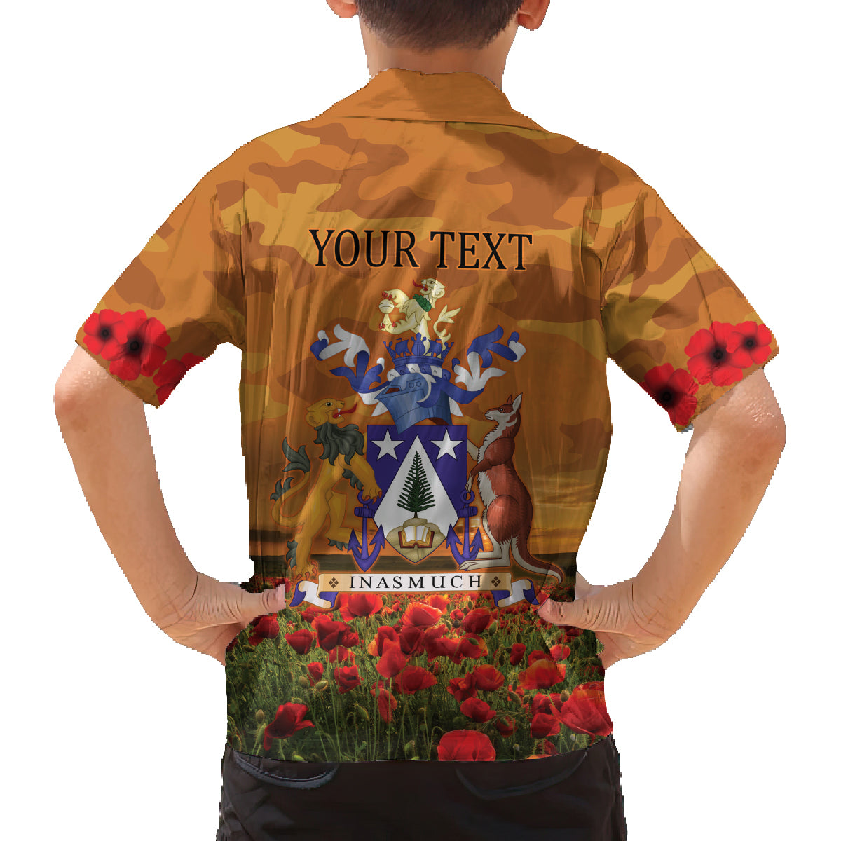 Norfolk Island ANZAC Day Personalised Family Matching Off Shoulder Short Dress and Hawaiian Shirt with Poppy Field LT9 - Polynesian Pride