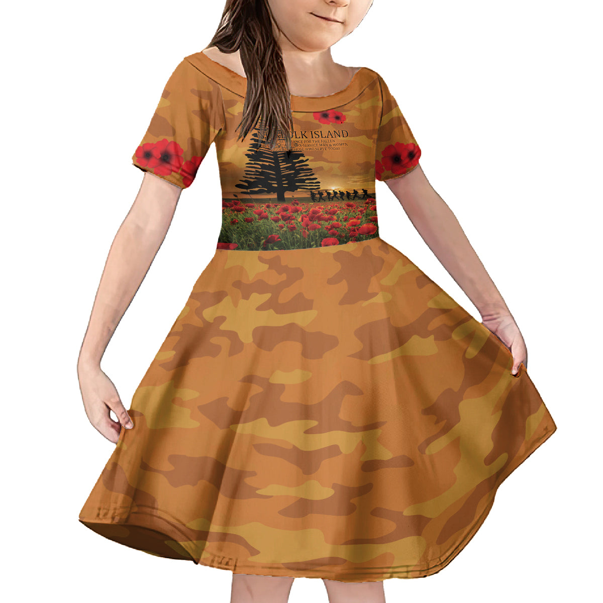 Norfolk Island ANZAC Day Personalised Family Matching Puletasi and Hawaiian Shirt with Poppy Field LT9 Daughter's Dress Art - Polynesian Pride