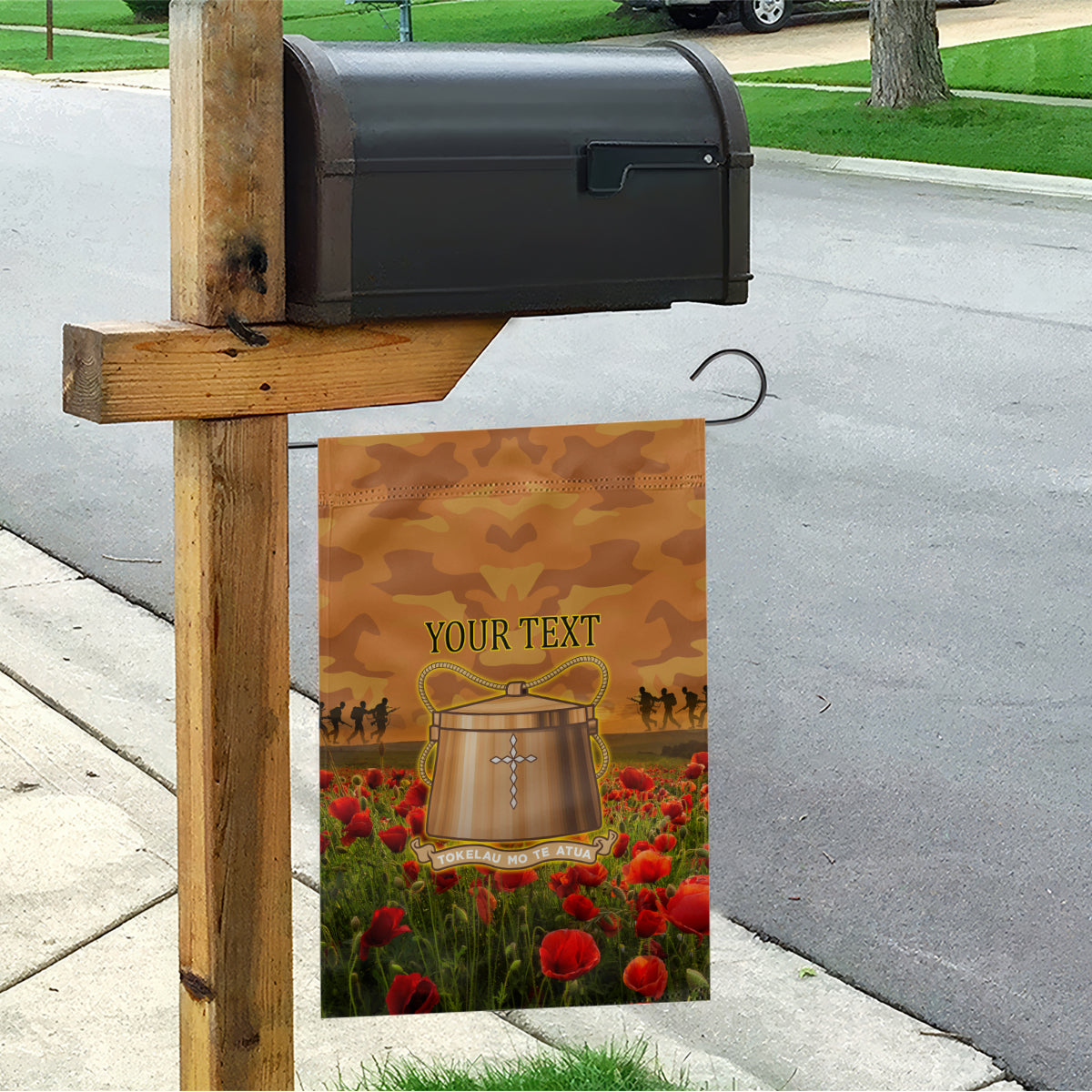 Tokelau ANZAC Day Personalised Garden Flag with Poppy Field LT9 - Polynesian Pride