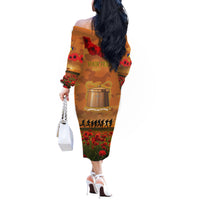 Tokelau ANZAC Day Personalised Off The Shoulder Long Sleeve Dress with Poppy Field LT9 - Polynesian Pride