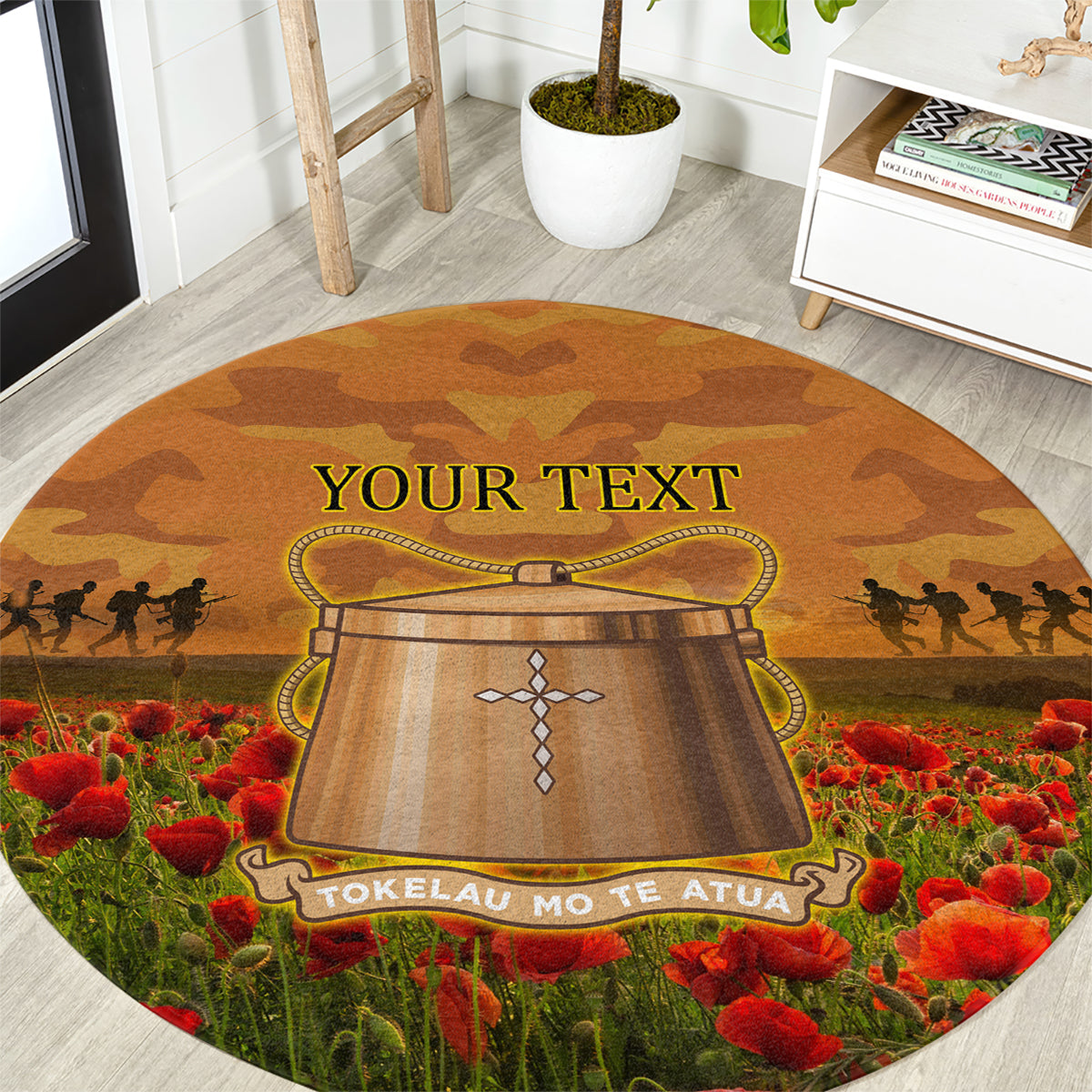 Tokelau ANZAC Day Personalised Round Carpet with Poppy Field LT9 Art - Polynesian Pride