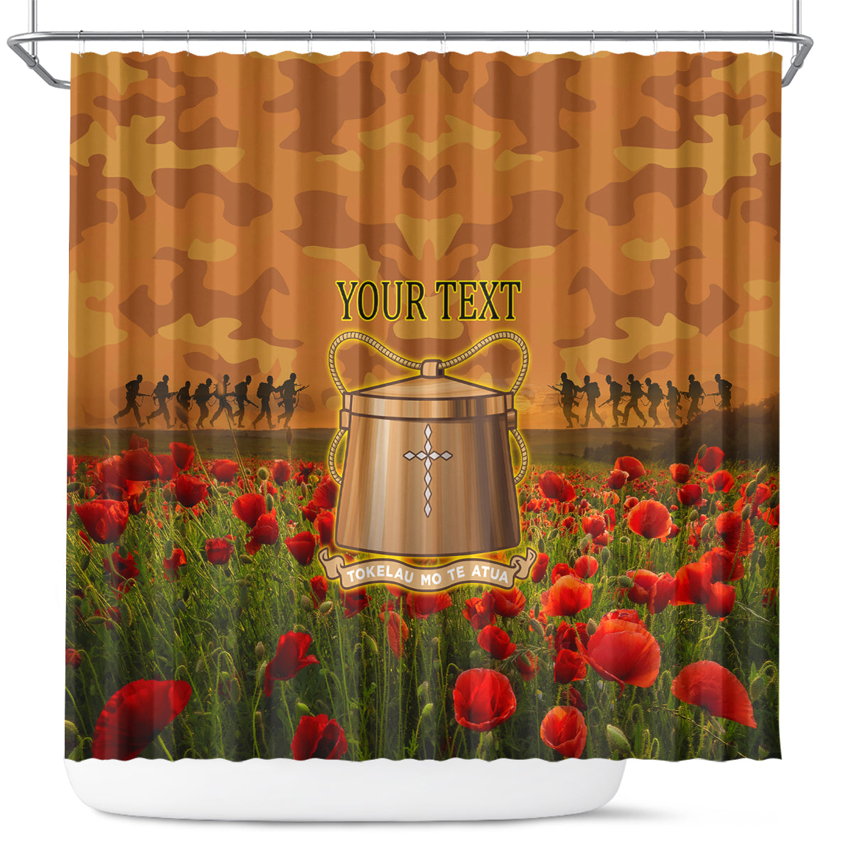 Tokelau ANZAC Day Personalised Shower Curtain with Poppy Field LT9 Art - Polynesian Pride