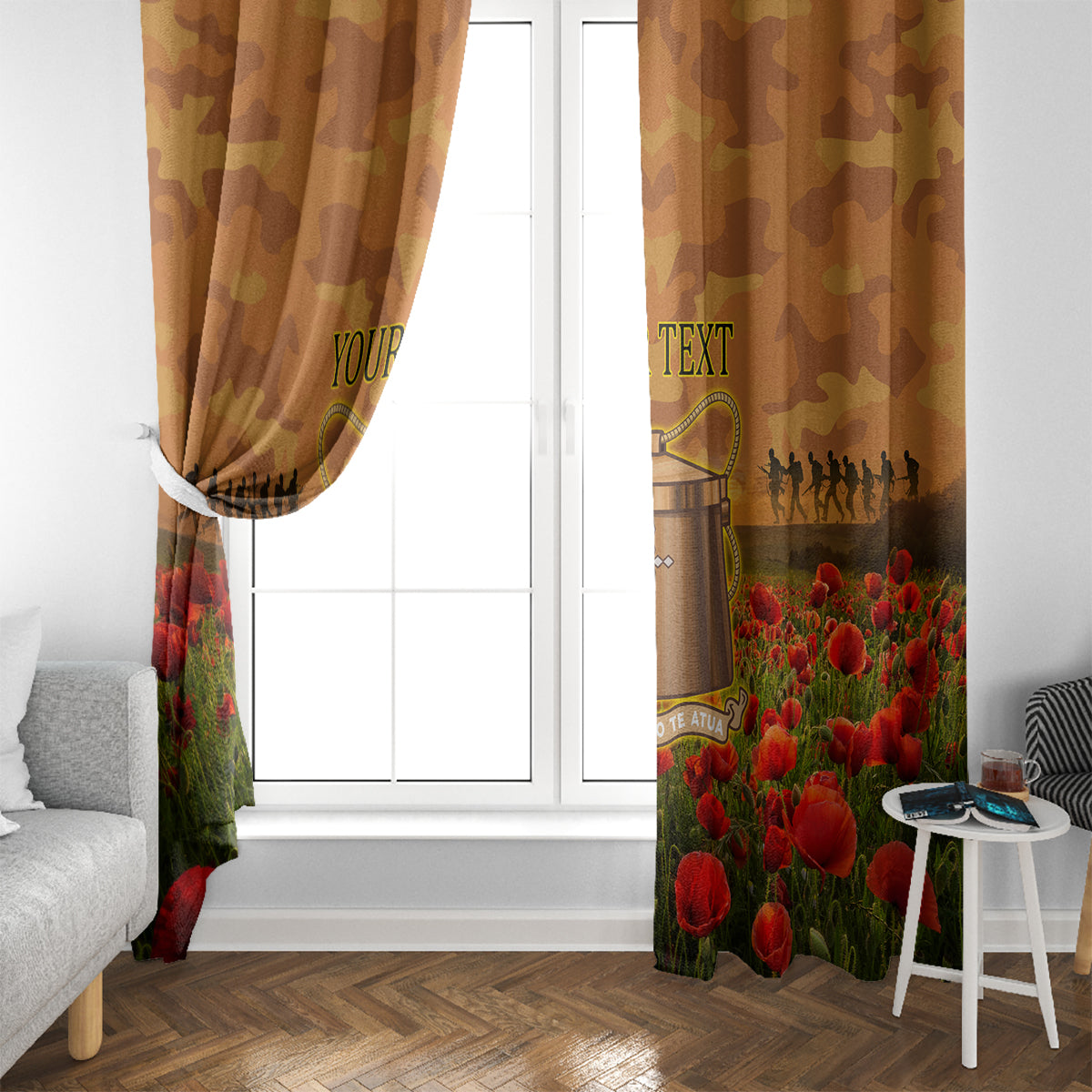 Tokelau ANZAC Day Personalised Window Curtain with Poppy Field LT9 - Polynesian Pride