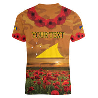 Tokelau ANZAC Day Personalised Women V Neck T Shirt with Poppy Field LT9 - Polynesian Pride