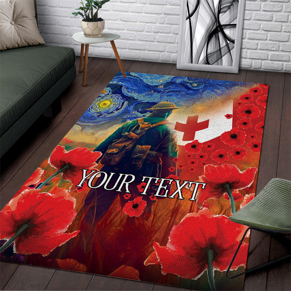 Tonga ANZAC Day Personalised Area Rug Soldier Te Tau Manatui Kinautolu with Poppy Field LT9 Art - Polynesian Pride