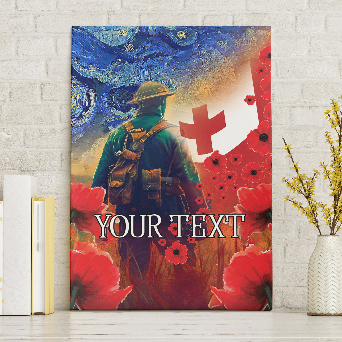 Tonga ANZAC Day Personalised Canvas Wall Art Soldier Te Tau Manatui Kinautolu with Poppy Field LT9 Art - Polynesian Pride