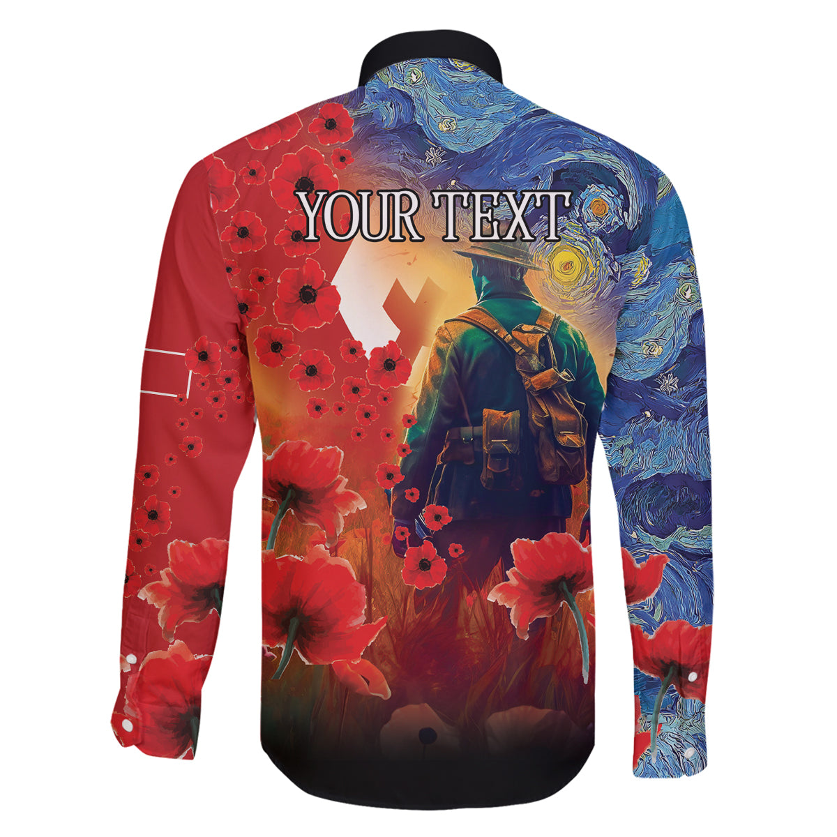 Tonga ANZAC Day Personalised Family Matching Off Shoulder Long Sleeve Dress and Hawaiian Shirt Soldier Te Tau Manatui Kinautolu with Poppy Field LT9 - Polynesian Pride