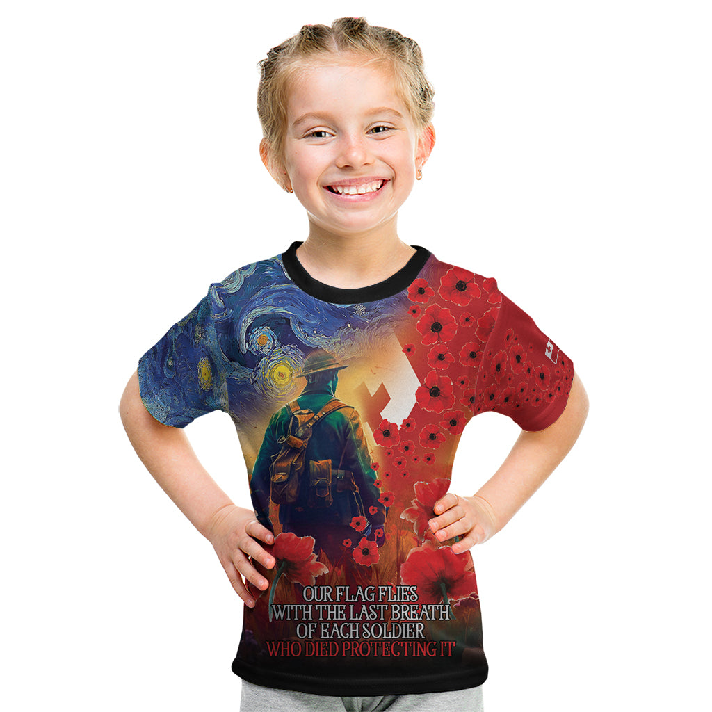 Tonga ANZAC Day Personalised Kid T Shirt Soldier Te Tau Manatui Kinautolu with Poppy Field LT9 Art - Polynesian Pride