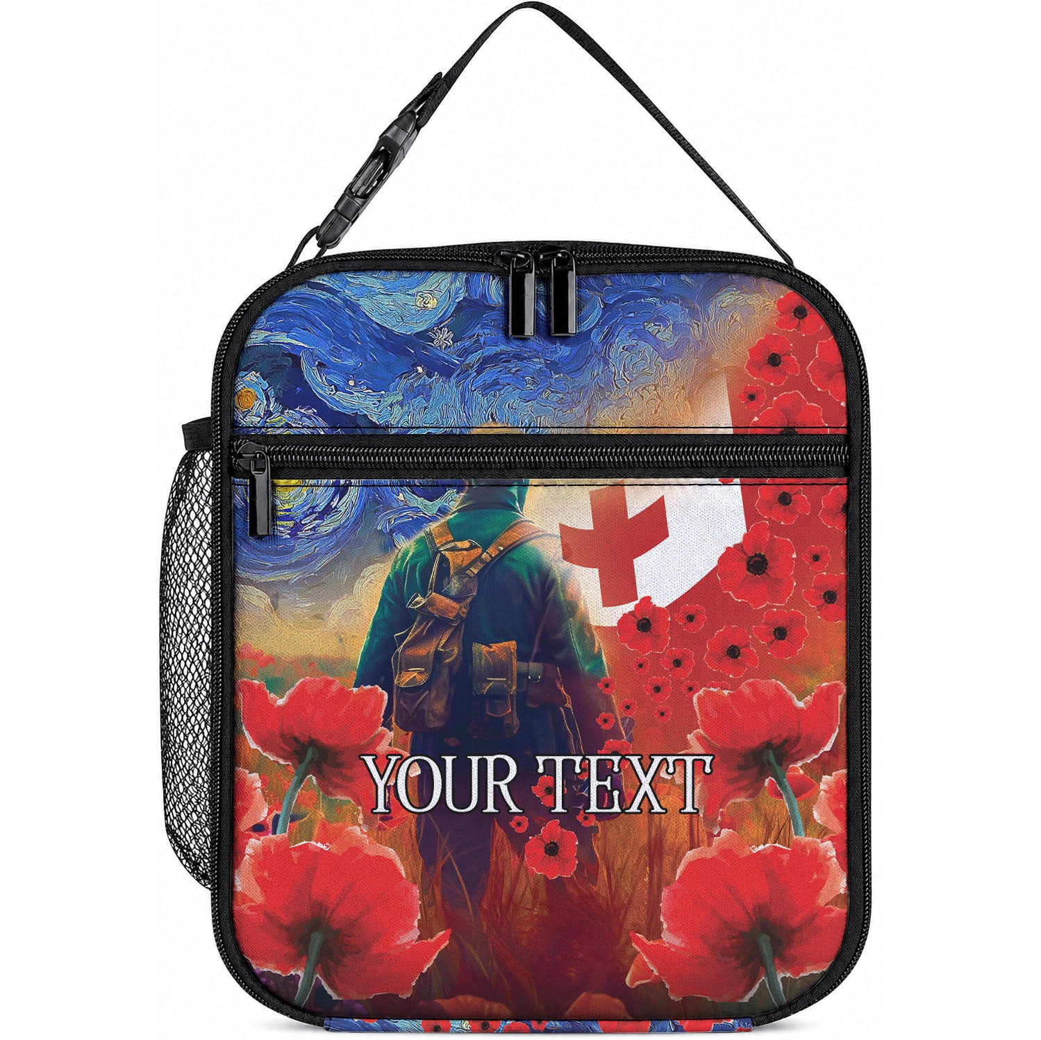 Tonga ANZAC Day Personalised Lunch Bag Soldier Te Tau Manatui Kinautolu with Poppy Field LT9 10.2 × 8.3 × 4.3 inch Art - Polynesian Pride