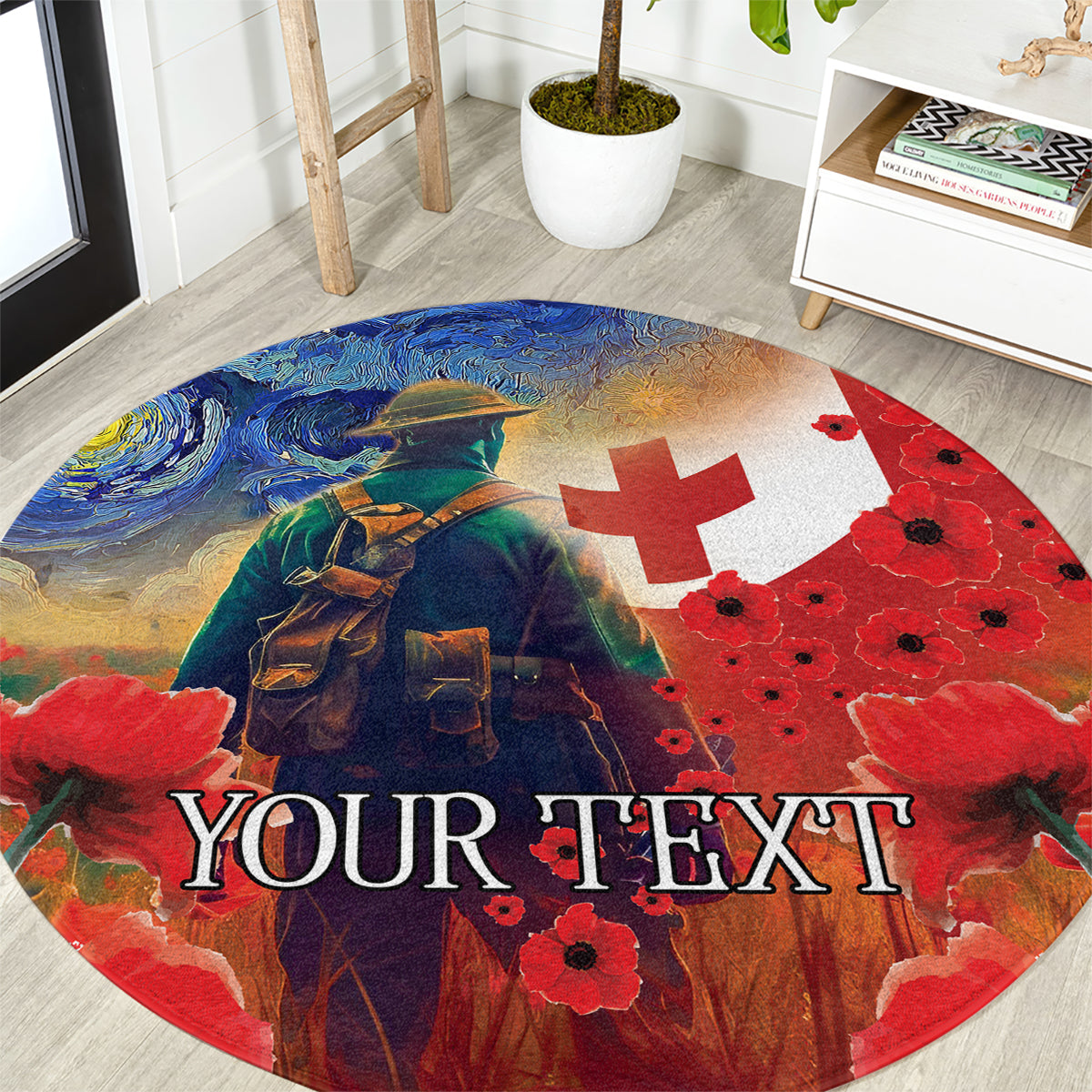 Tonga ANZAC Day Personalised Round Carpet Soldier Te Tau Manatui Kinautolu with Poppy Field LT9 Art - Polynesian Pride