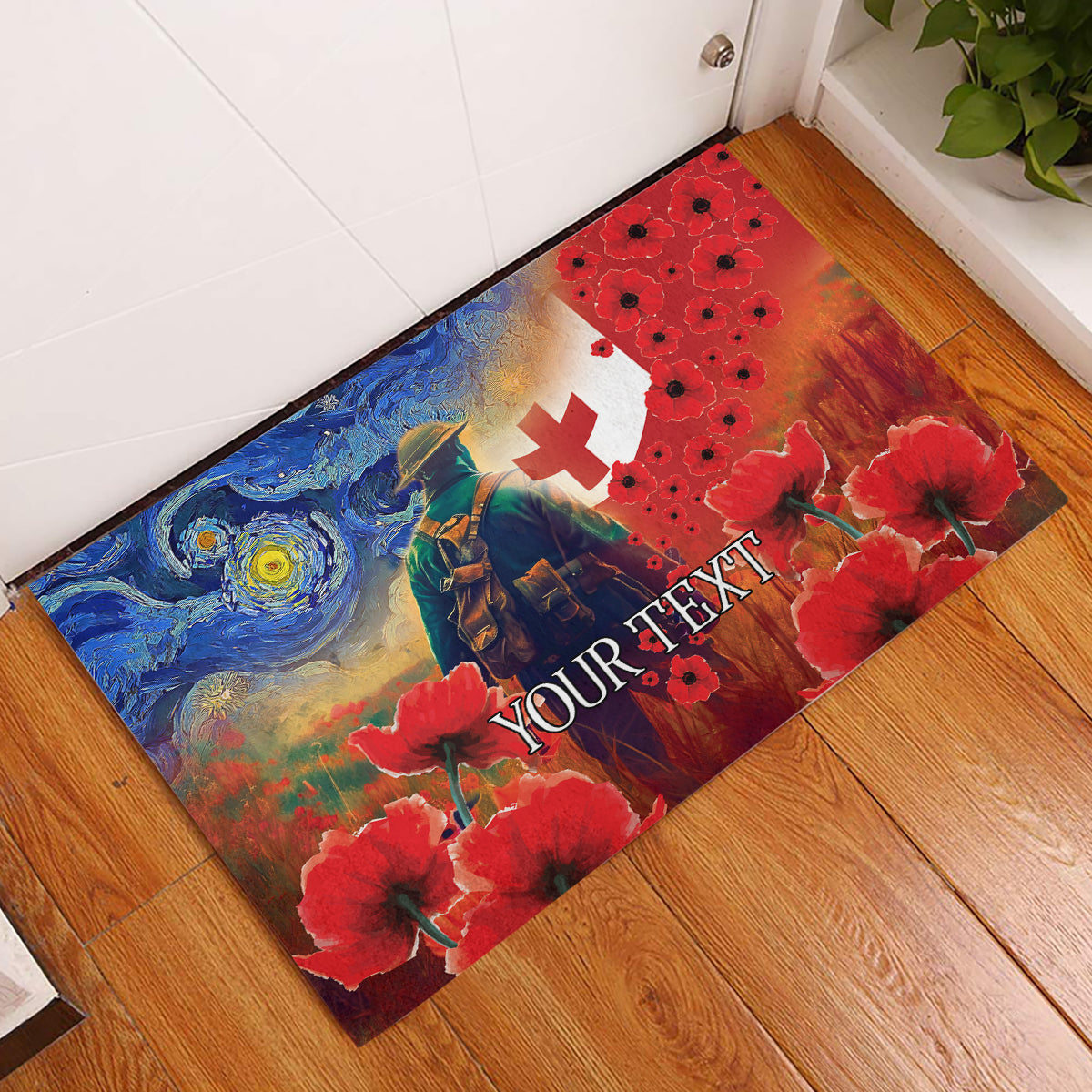 Tonga ANZAC Day Personalised Rubber Doormat Soldier Te Tau Manatui Kinautolu with Poppy Field LT9 Art - Polynesian Pride