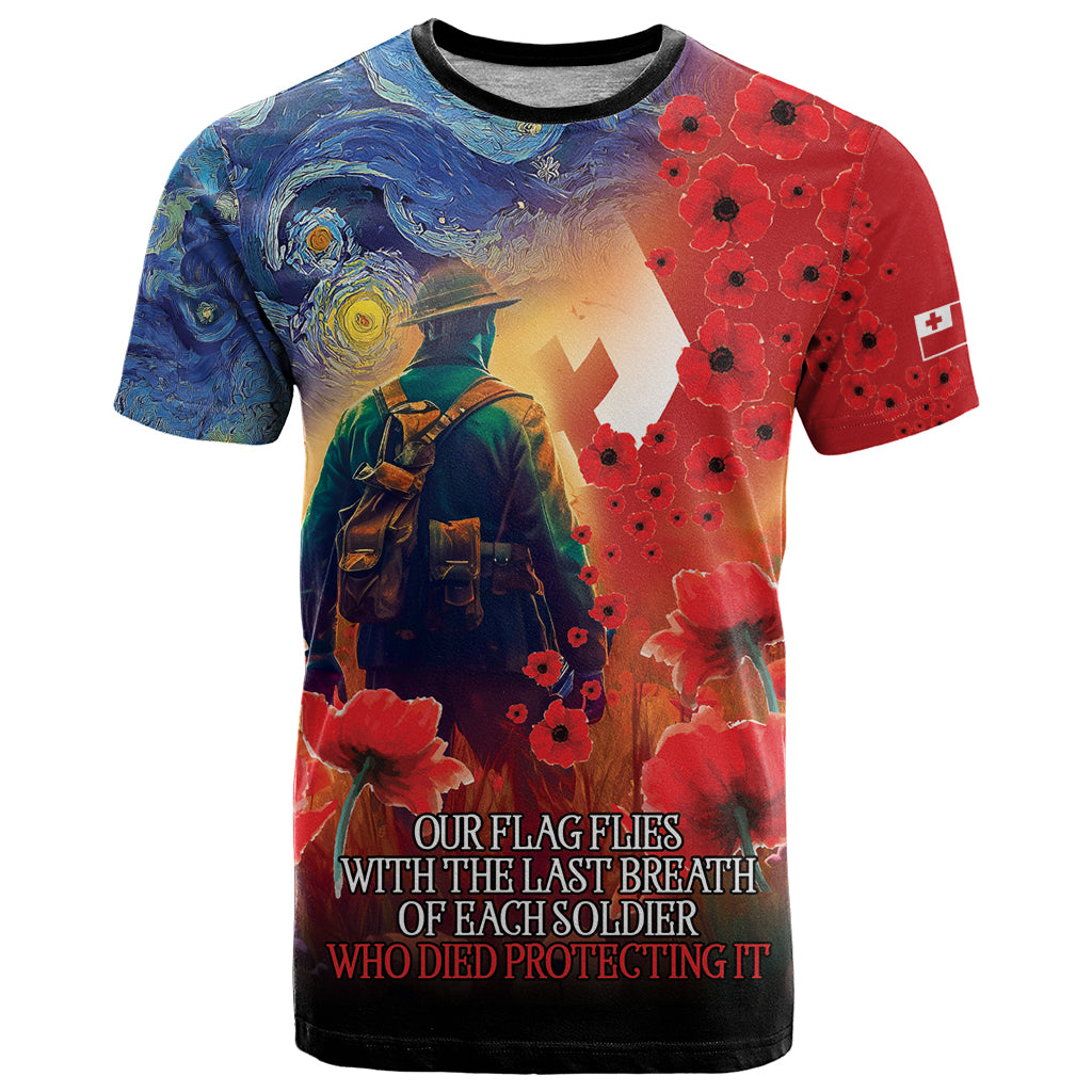 Tonga ANZAC Day Personalised T Shirt Soldier Te Tau Manatui Kinautolu with Poppy Field LT9 Art - Polynesian Pride