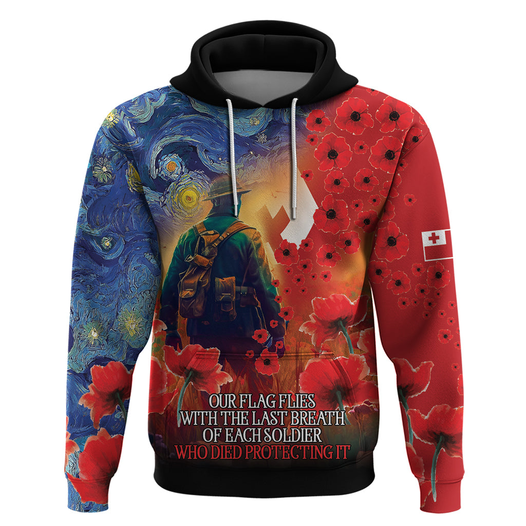 Tonga ANZAC Day Personalised Zip Hoodie Soldier Te Tau Manatui Kinautolu with Poppy Field LT9 Pullover Hoodie Art - Polynesian Pride