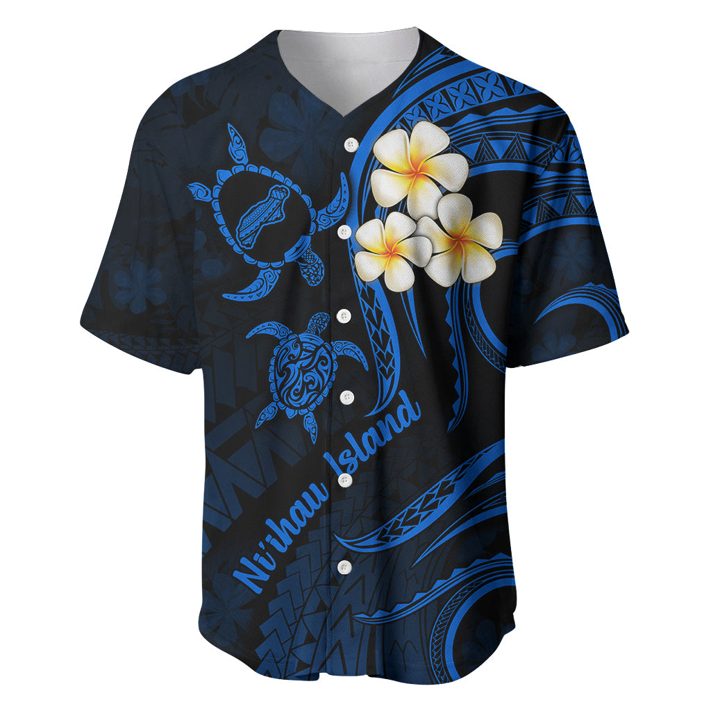 Hawaii Baseball Jersey Niihau Islands Polynesian Sunset Plumeria Blue Vibe LT9 Blue - Polynesian Pride