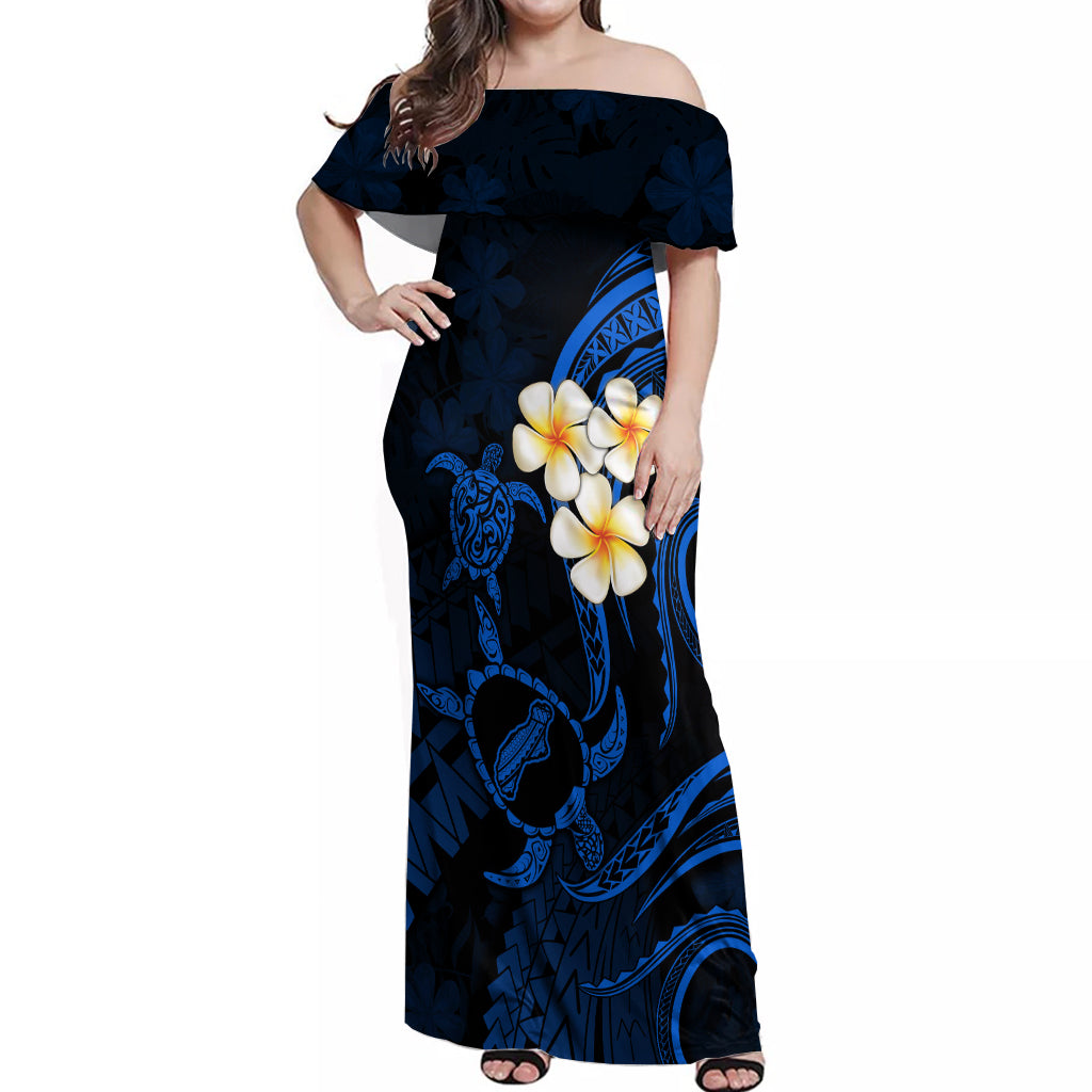 Hawaii Off Shoulder Maxi Dress Niihau Islands Polynesian Sunset Plumeria Blue Vibe LT9 Women Blue - Polynesian Pride