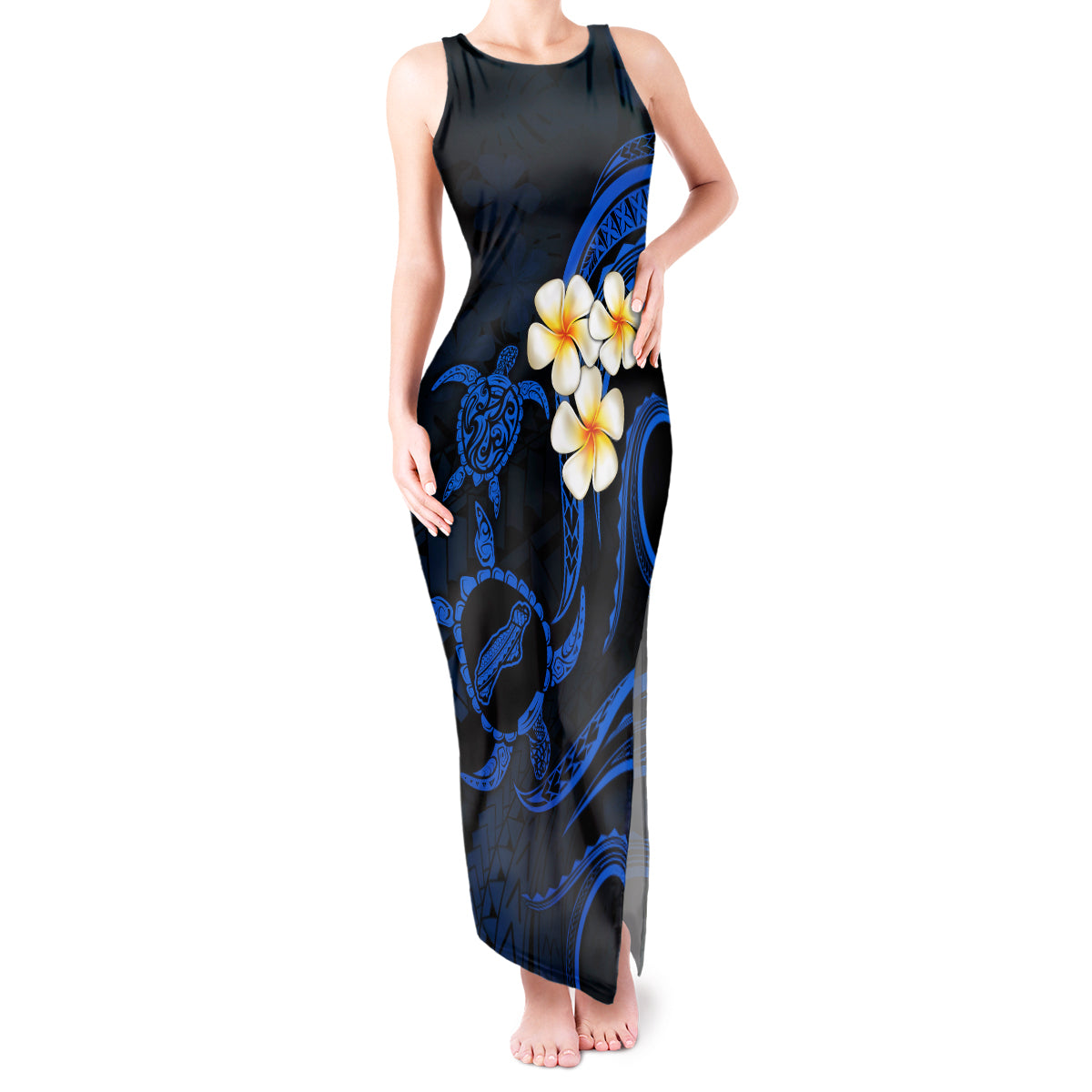 Hawaii Tank Maxi Dress Niihau Islands Polynesian Sunset Plumeria Blue Vibe LT9 Women Blue - Polynesian Pride