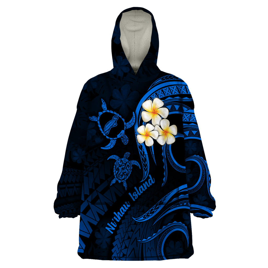 Hawaii Wearable Blanket Hoodie Niihau Islands Polynesian Sunset Plumeria Blue Vibe LT9 One Size Blue - Polynesian Pride