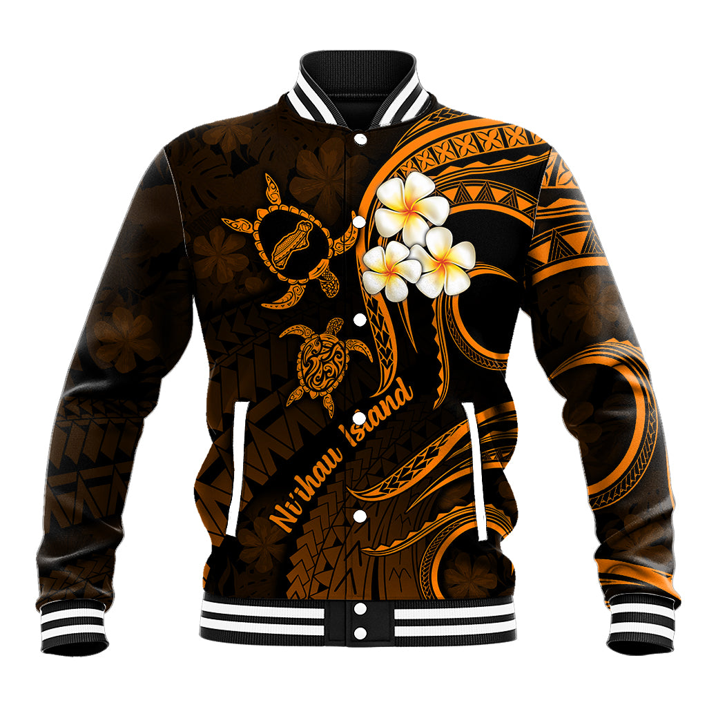 Hawaii Baseball Jacket Niihau Islands Polynesian Sunset Plumeria Gold Vibe LT9 Unisex Gold - Polynesian Pride