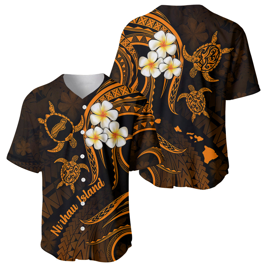 Hawaii Baseball Jersey Niihau Islands Polynesian Sunset Plumeria Gold Vibe LT9 - Polynesian Pride