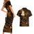 Hawaii Couples Short Sleeve Bodycon Dress and Hawaiian Shirt Niihau Islands Polynesian Sunset Plumeria Gold Vibe LT9 - Polynesian Pride