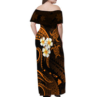 Hawaii Off Shoulder Maxi Dress Niihau Islands Polynesian Sunset Plumeria Gold Vibe LT9 - Polynesian Pride