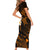 Hawaii Short Sleeve Bodycon Dress Niihau Islands Polynesian Sunset Plumeria Gold Vibe LT9 - Polynesian Pride