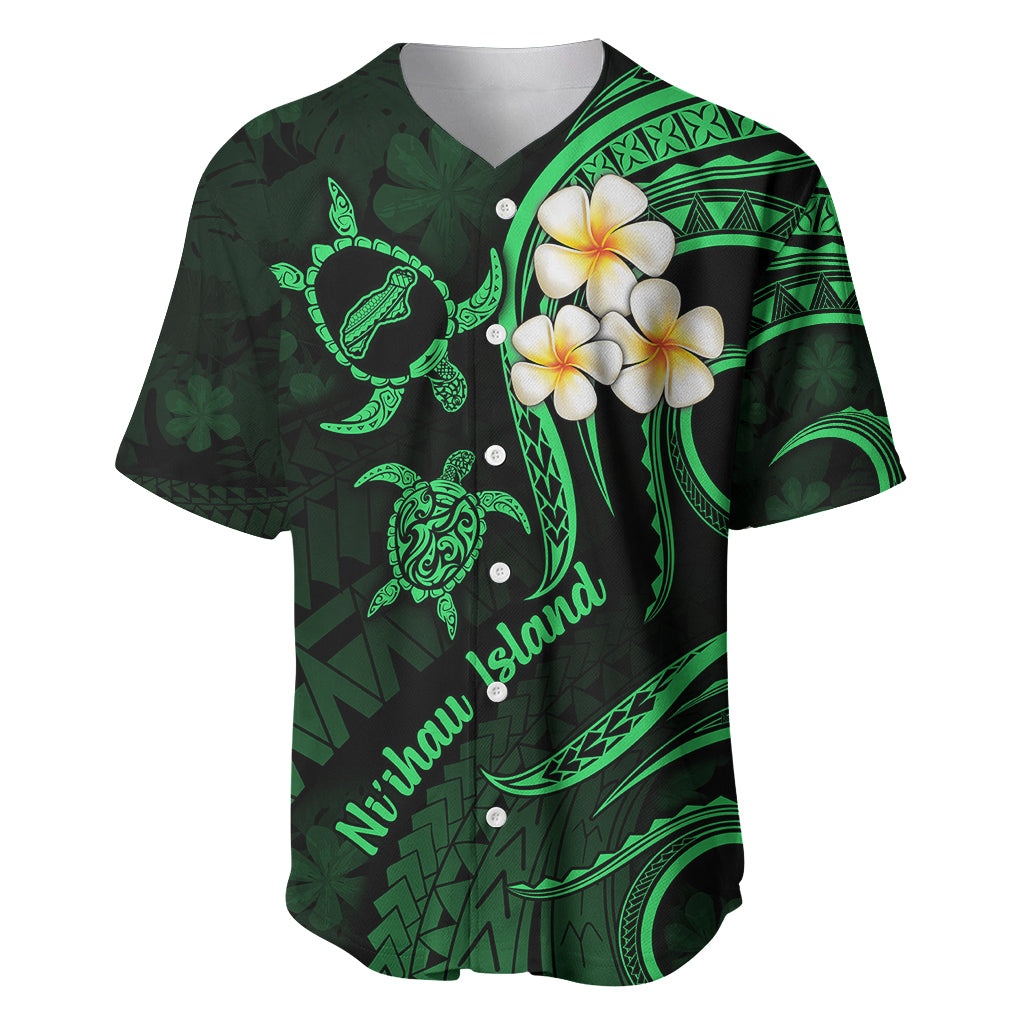 Hawaii Baseball Jersey Niihau Islands Polynesian Sunset Plumeria Green Vibe LT9 Green - Polynesian Pride