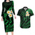 Hawaii Couples Long Sleeve Bodycon Dress and Hawaiian Shirt Niihau Islands Polynesian Sunset Plumeria Green Vibe LT9 Green - Polynesian Pride