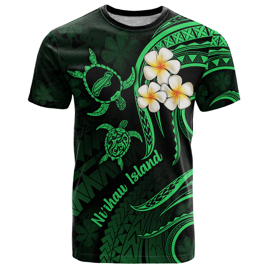 Hawaii T Shirt Niihau Islands Polynesian Sunset Plumeria Green Vibe LT9 Green - Polynesian Pride