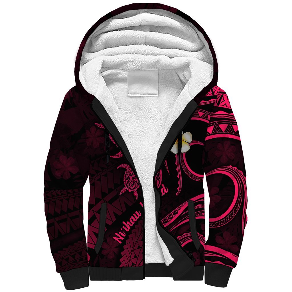 Hawaii Sherpa Hoodie Niihau Islands Polynesian Sunset Plumeria Pink Vibe LT9 Unisex Pink - Polynesian Pride