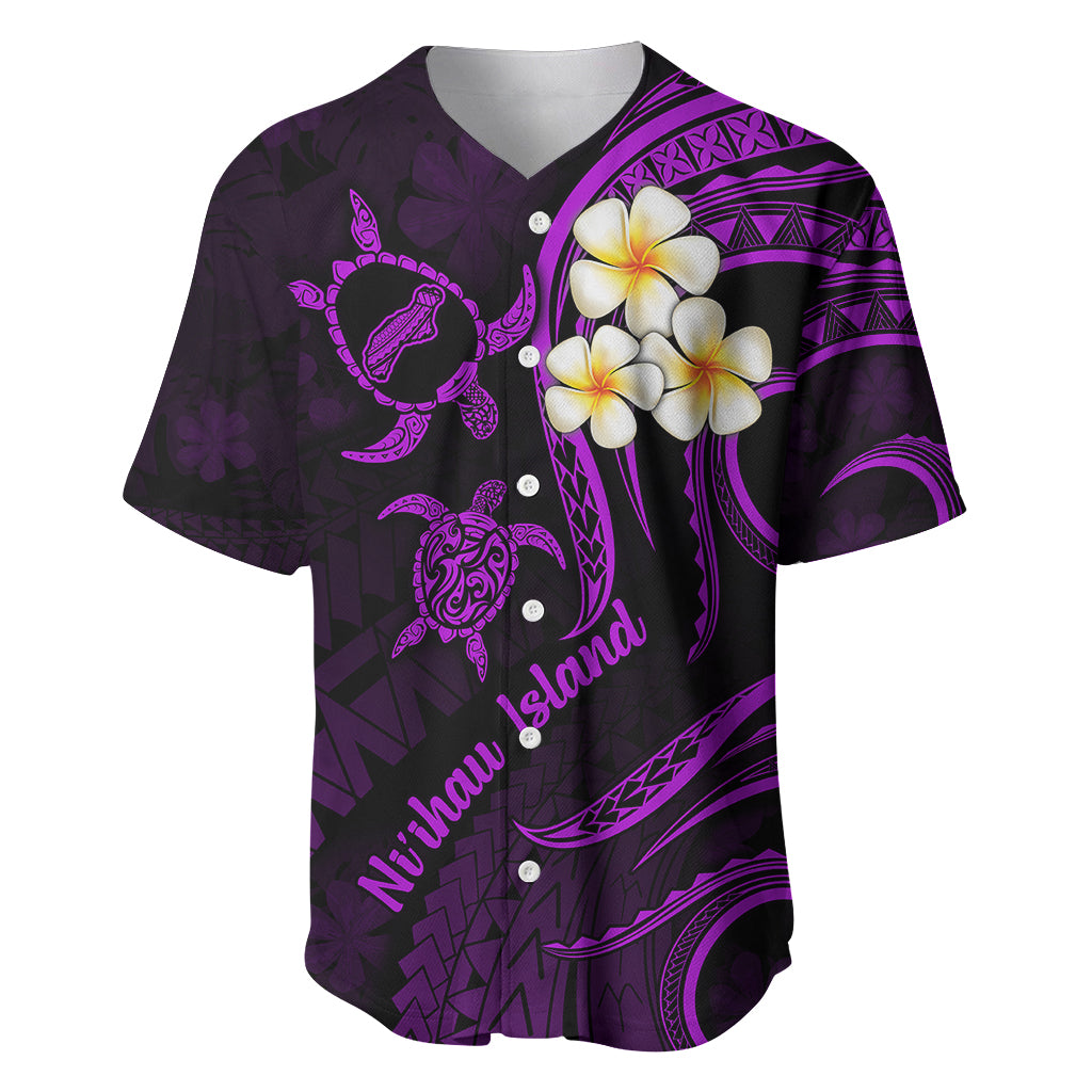 Polynesian Hawaii Baseball Jersey Niihau Islands with Pacific Plumeria Purple Vibe LT9 Purple - Polynesian Pride